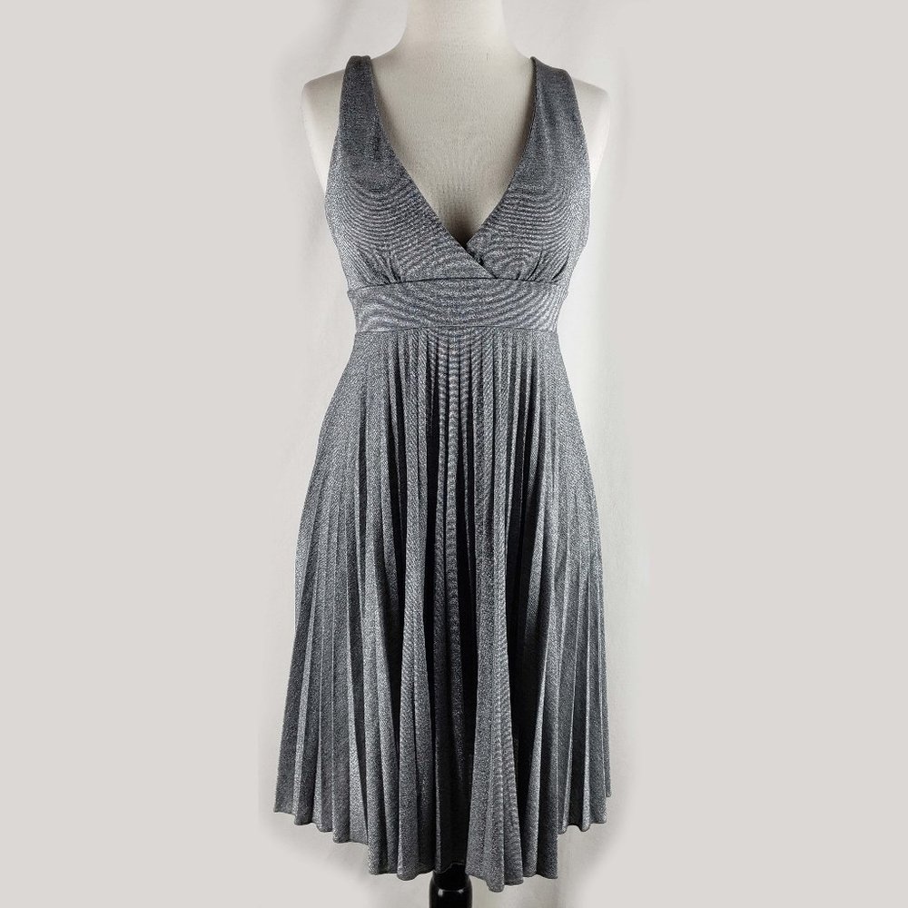 Max & Cleo shimmery pleated gray dress, 10 NWT